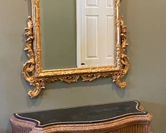 Maitland Smith Wall Mounted Gold Base Console Table • Gold Gilt Hallway Mirror 