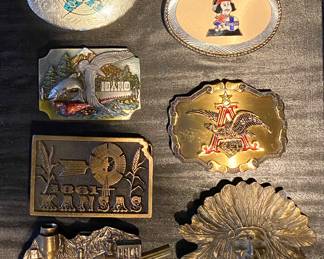 Belt Buckles: Kansas, Idaho, Anheuser Busch Beer Advertising, Vintage RR Native American Sterling Silver & Turquoise 