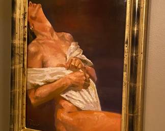 Peter Forester Oil on Board Sensual Woman “Leaning Back” 