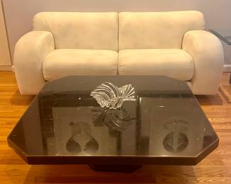 Stone International Italy Polished Marble Coffee Table with Brass Edging & Lexington Furniture Modern Sofa