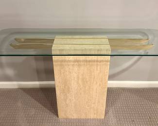 Stone International Italy Polished Marble Console Table with Glass Top
