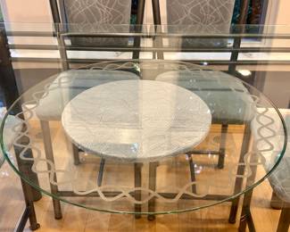 Etched Glass & Marble Lazy Susan