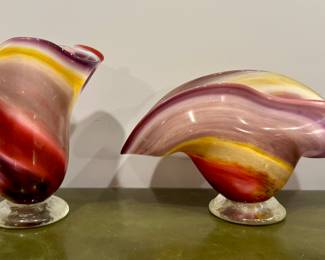 Art Glass Vase & Fluted Bowl