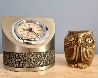Desk Clock & Brass Owl