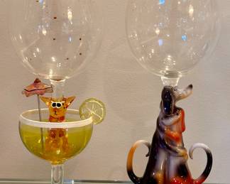 (2) Art Glass Wine Glasses
