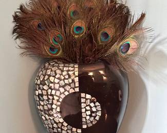 Mother of Pearl Vase with Peacock Feathers