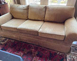 Good condition sofa 86” long gold velvety fabric