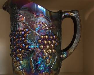 Vintage grape carnival glass pitcher