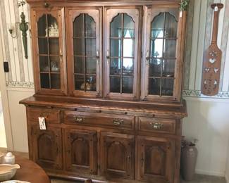 Large lighted maple china cabinet