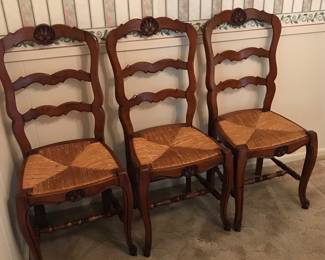 Six vintage French Rush chairs. 