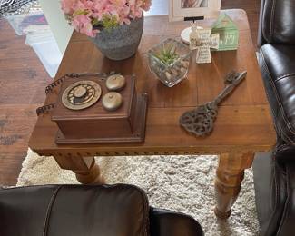 Family room tables match the dining room table/hutch.  There are 2 end tables and 1 coffee table of beautiful sturdy wood. 