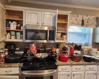 pots, pans, Dutch ovens, mugs, glasses 