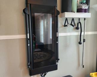 TONAL Home Gym with bench and Tonal accessories and a selection of other exercise accessories