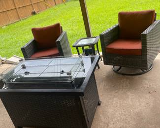 Fire Table - propane, Wicker swivel/rocker chairs with cushions
