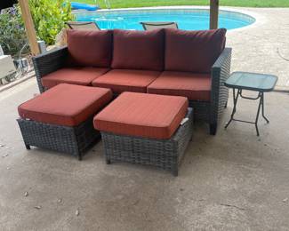 Wicker couch with 2 ottoman 