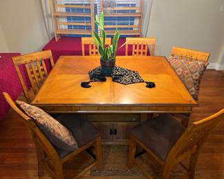 BAR HEIGHT DRAW LEAF TABLE AND SIX CHAIRS WITHOUT EXTENSION