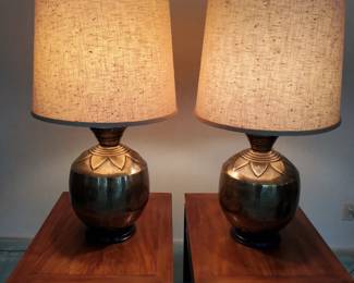 Metal lamp bases, with shades approx 4' tall