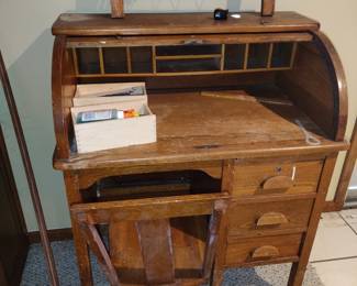 Small rolltop desk and chair