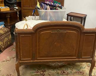 fabulous French 3/4 size bed with beautiful ormolu detailing includes custom cut memory foam mattress