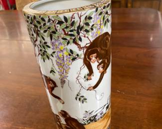 BEAUTIFUL CYLINDRICAL CHINESE MONKEY VASE- MARKED