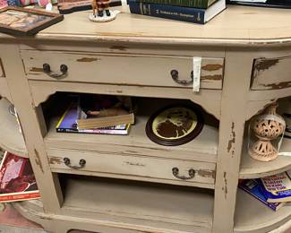 petite distressed table or credenza - would work well in any room!!
