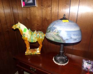 Tang Dynasty horse 16x13 & Thomas Kinkade lamp