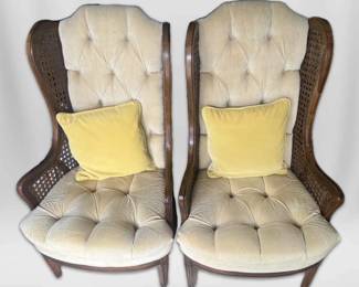 Pair Of Cane Wingback Chairs
