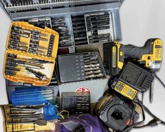 Dewalt Drill, Chargers And Several Drill Bit Sets