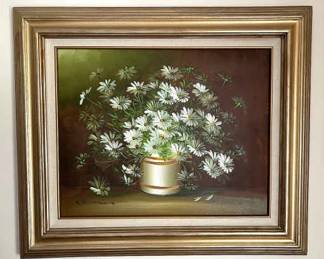 Framed Daisy Bouquet Painting 