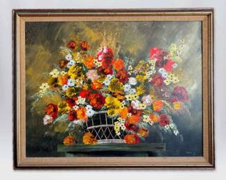 Framed Floral Painting On Canvas By Thomas