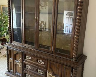 Large Lighted Wooden China Cabinet