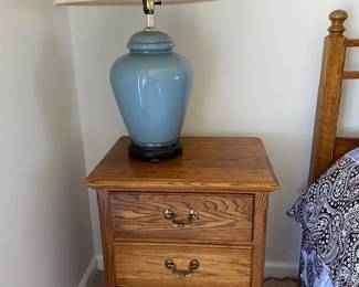 oak nightstand with lamp