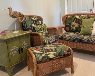 wicker chair and love seat set and table