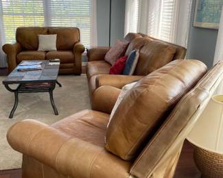 3 pc leather sofa, recliner and love seat