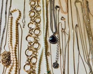 Necklaces featuring faux pearl strands and more costume jewelry in local Pelham Massachusetts 
