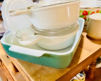 Vintage Pyrex and Corning Ware with lids