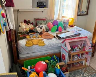 Childrens toys, doll house, balls, cars, more