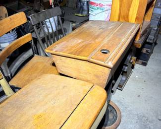 Antique school desks and other furniture 