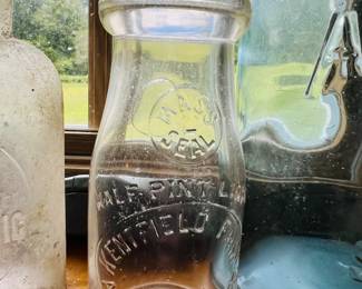 Antique and Vintage glass: Atlas & Ball madon jars, blue glass, HCL ACID bottles, and more collectibles