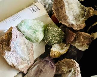 Rock collection featuring geodes and agate