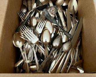 Large variety of Silver plated cutlery at our Estate Sale in Pelham Massachusetts 