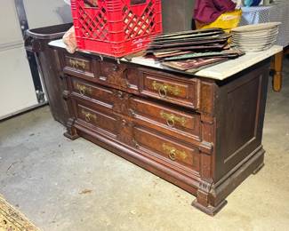 Marble top antique buffet