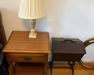 Vintage sewing cabinet with contents/accessories (right in photo); end/accent table by Sumter.