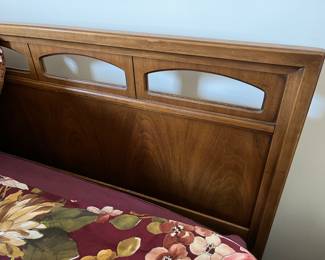 Closer look at headboard for queen-size mid-century bed.