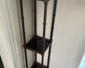 Slim three-tier wood etagere.