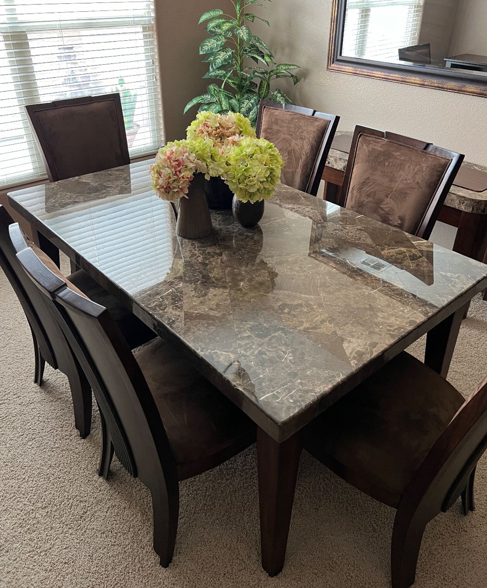 Ashley Faux Marble Dining Table w 6 Chairs (check out the detail)