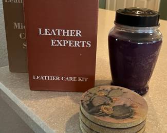 Leather Experts, Stone Coasters, Candle 
