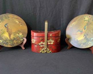 Vintage Wooden Fans and Asian Potpourri Box 