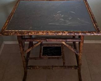 Bamboo Painted Table With Glass 