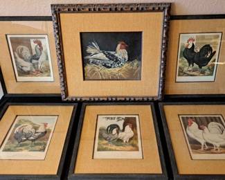 Antique Original Chromolithographs 5 Plus Painting 